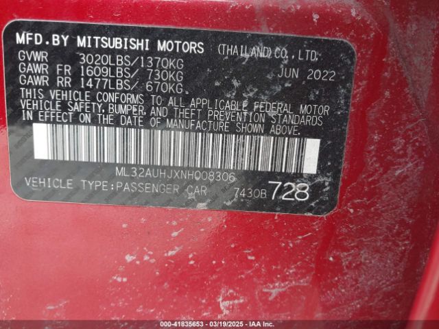 ML32AUHJXNH008306 Mitsubishi Mirage Es/le
