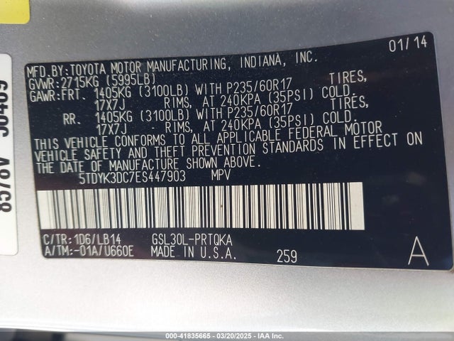 5TDYK3DC7ES447903 Toyota Sienna Xle V6 8 Passenger