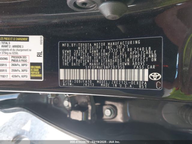 5YFDPMAE9NP287950 Toyota COROLLA L