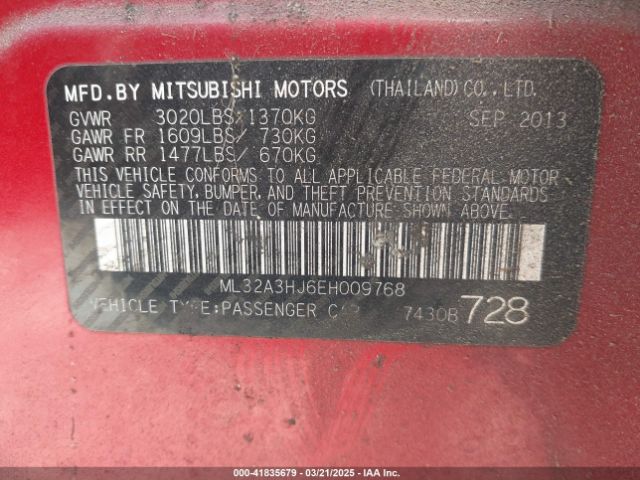 ML32A3HJ6EH009768 Mitsubishi Mirage