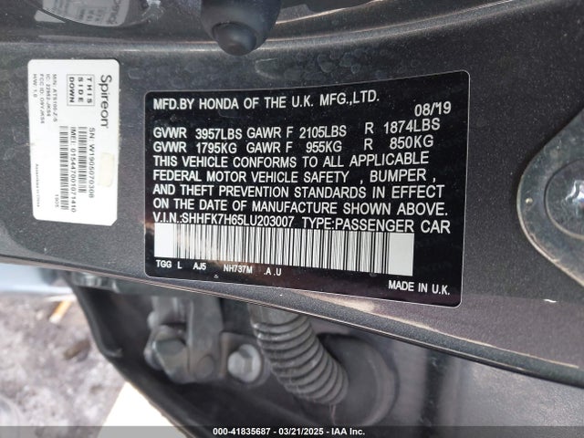 SHHFK7H65LU203007 Honda CIVIC EX