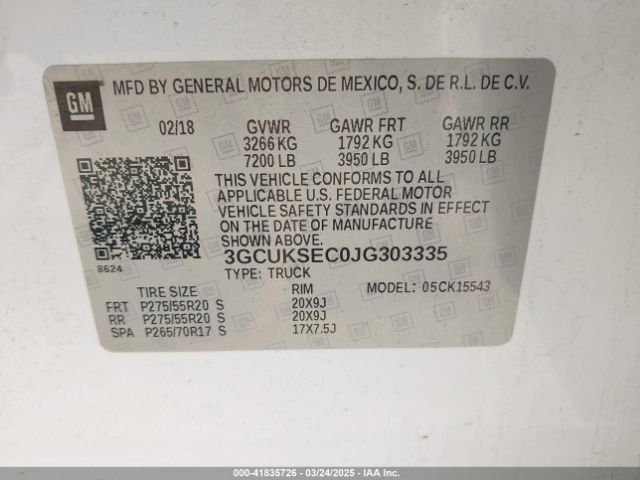 3GCUKSEC0JG303335 Chevrolet Silverado 1500 1lz