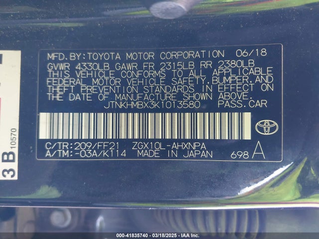 JTNKHMBX3K1013580 Toyota 3zr-fae