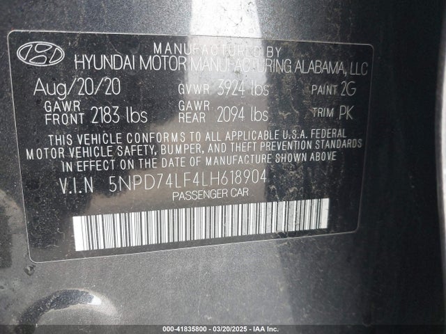 5NPD74LF4LH618904 Hyundai ELANTRA SE