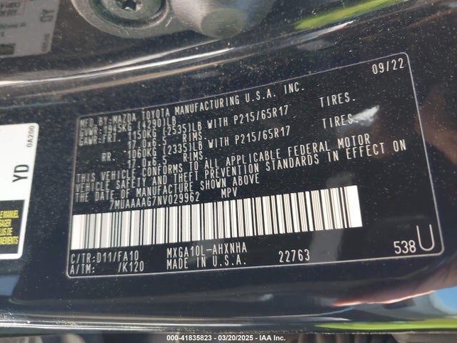 7MUAAAAG7NV029962 Toyota Corolla Cross L