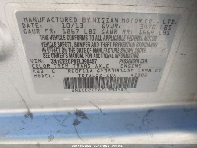 3N1CE2CP8EL390457 Nissan Versa Note Sv
