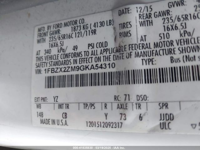 1FBZX2ZM9GKA54310 Ford Transit-350 Xlt