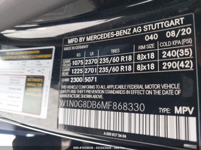 W1N0G8DB6MF868330 Mercedes-Benz Glc 300 Suv