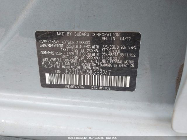 JF2GTHMC2N8258247 Subaru Crosstrek Limited