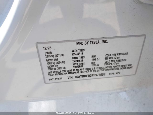 7SAYGDED3PF977004 Tesla Model Y Rwd