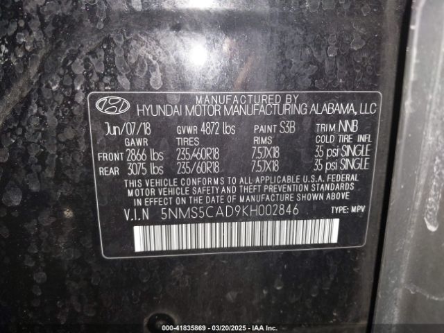 5NMS5CAD9KH002846 Hyundai Santa Fe Ultimate