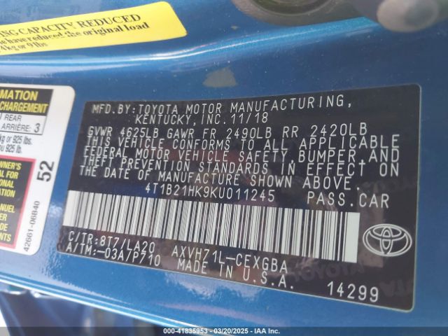 4T1B21HK9KU011245 Toyota Camry Hybrid Xle