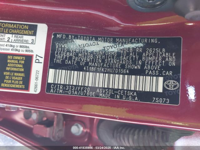 4T1BF1FK2HU701564 Toyota CAMRY SE
