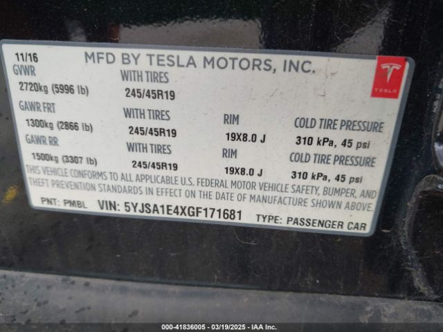 2016 TESLA MODEL S 5YJSA1E4XGF171681 Photo 8