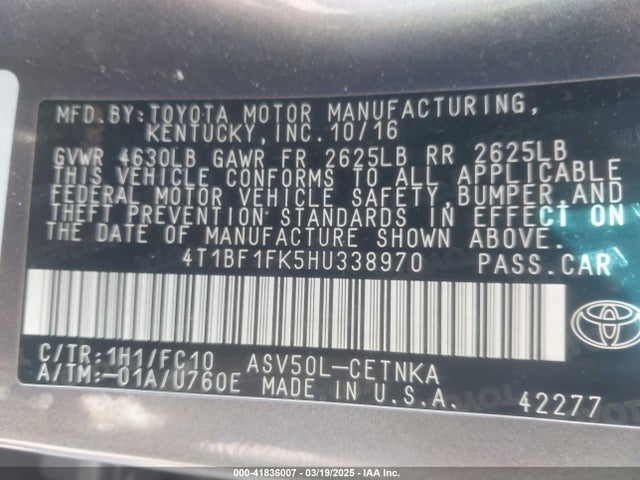 4T1BF1FK5HU338970 Toyota CAMRY LE