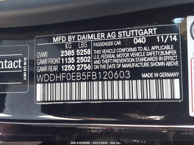 WDDHF0EB5FB120603 Mercedes-Benz E 250 Bluetec