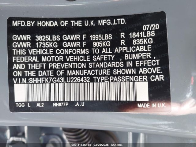 SHHFK7G43LU226432 Honda Civic Sport