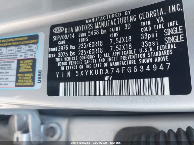 5XYKUDA74FG634947 KIA Sorento Ex V6