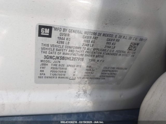 3GNCJKSB0HL287916 Chevrolet TRAX LS
