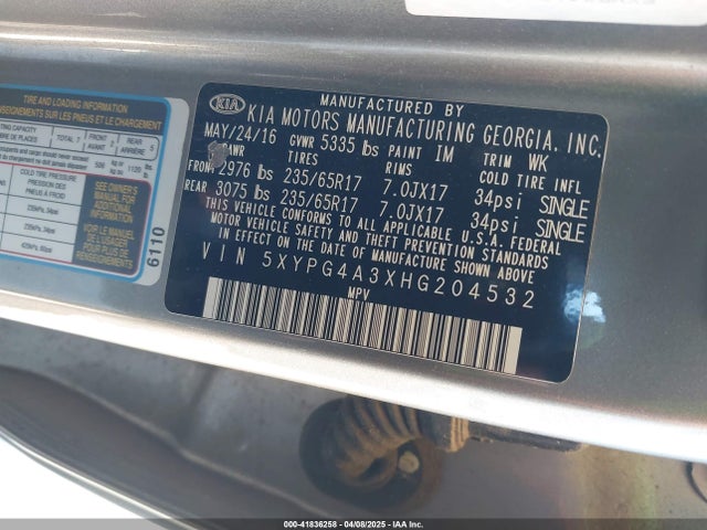 5XYPG4A3XHG204532 KIA Sorento 2.4l Lx