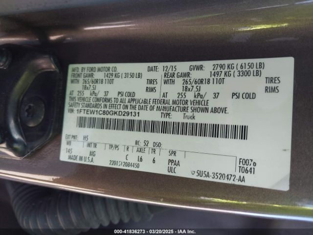 2016 FORD F-150 1FTEW1C80GKD29131 Photo 8