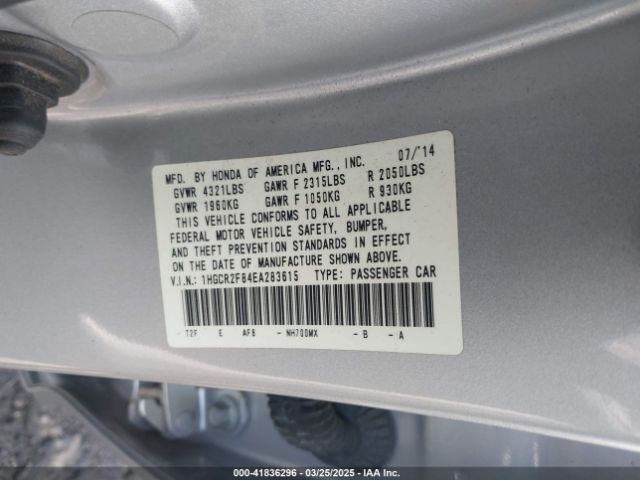 1HGCR2F84EA283615 Honda Accord Ex-l