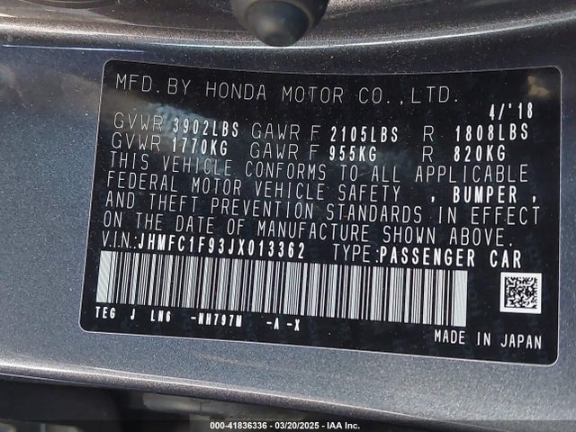 JHMFC1F93JX013362 Honda Civic Touring