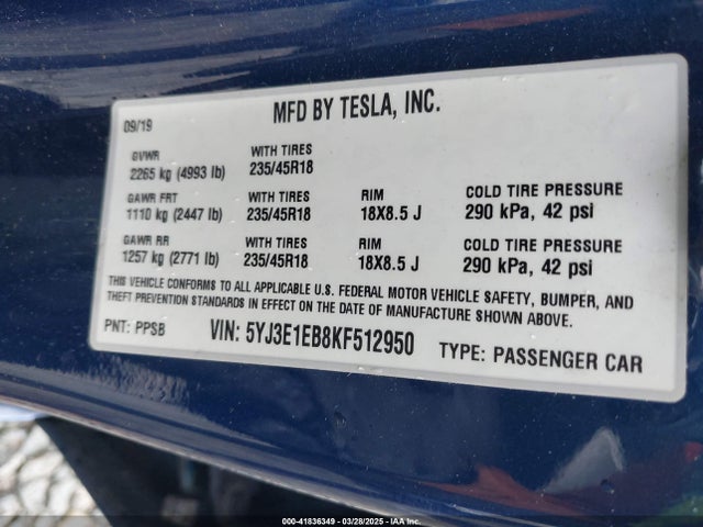2019 TESLA MODEL 3 5YJ3E1EB8KF512950 Photo 8