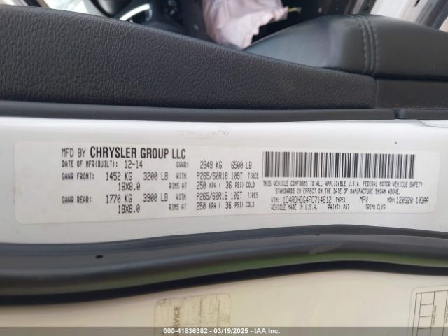 1C4RDHDG4FC714612 Dodge DURANGO LIMITED
