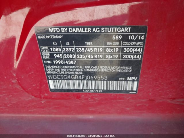 WDCTG4GB4FJ069553 Mercedes-Benz Gla 250 4matic