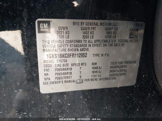 1GKS1BKC8FR112952 GMC YUKON SLT