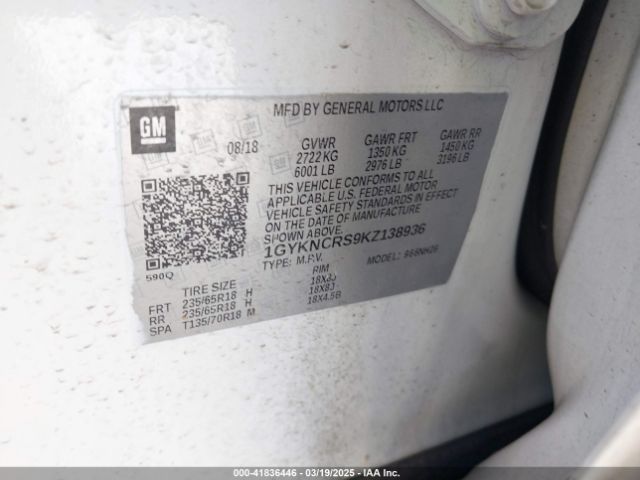 1GYKNCRS9KZ138936 Cadillac XT5 LUXURY