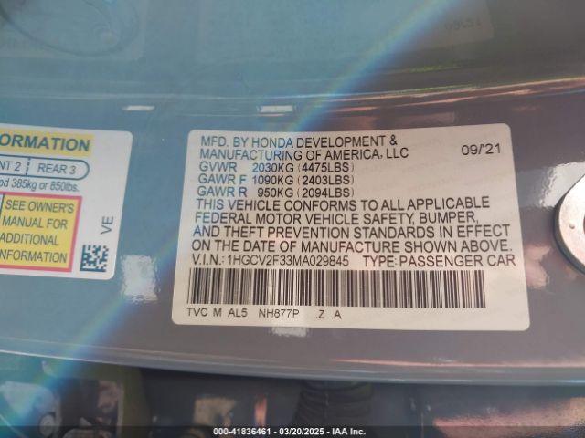 1HGCV2F33MA029845 Honda Accord Sport 2.0t