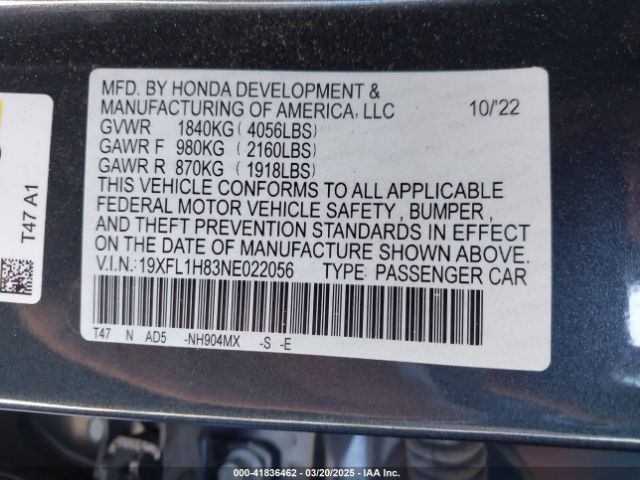 19XFL1H83NE022056 Honda Civic Sport Touring