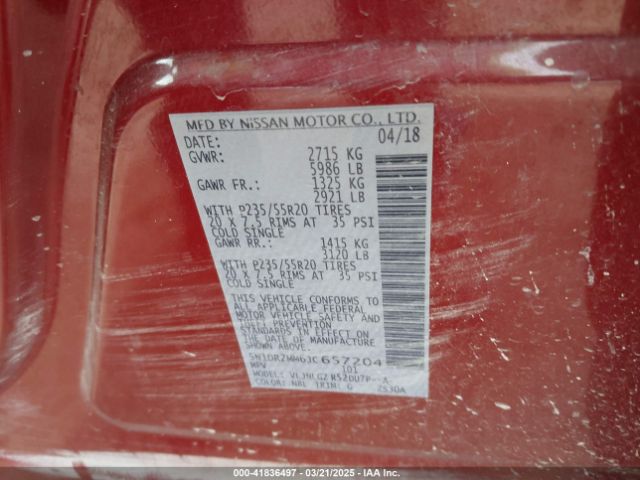 5N1DR2MM6JC657204 Nissan Pathfinder Sl