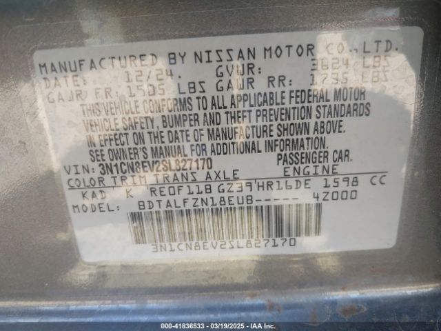 3N1CN8EV2SL827170 Nissan Versa 1.6 Sv