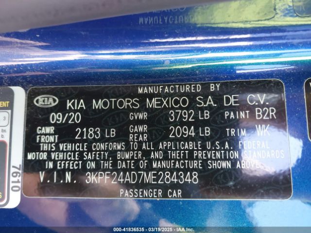 3KPF24AD7ME284348 KIA Forte Lxs