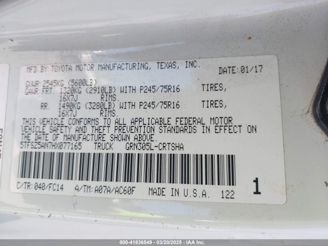 5TFSZ5AN7HX077165 Toyota Tacoma Sr5 V6