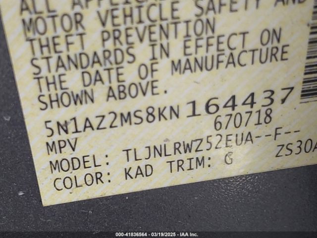 5N1AZ2MS8KN164437 Nissan MURANO SL