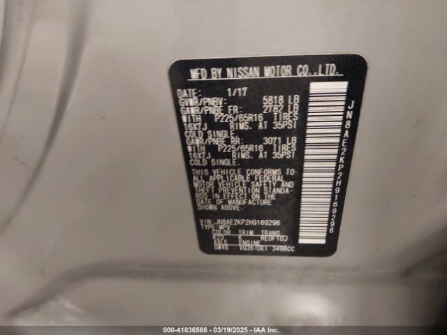 JN8AE2KP2H9169296 Nissan Quest