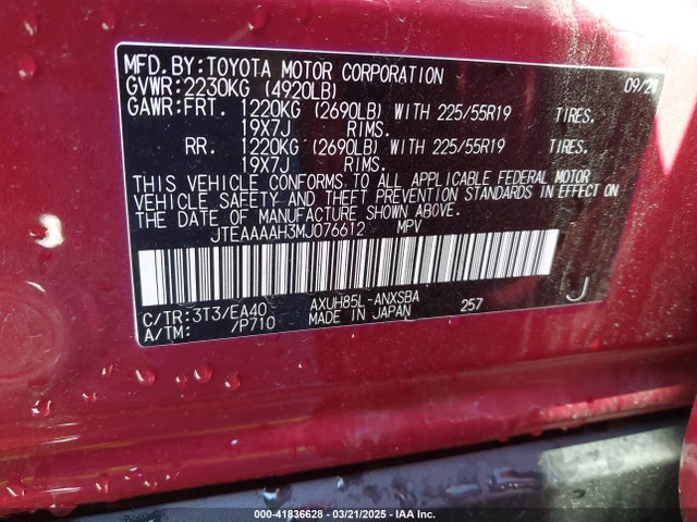 Toyota Venza Limited 2021 JTEAAAAH3MJ076612 Image 9