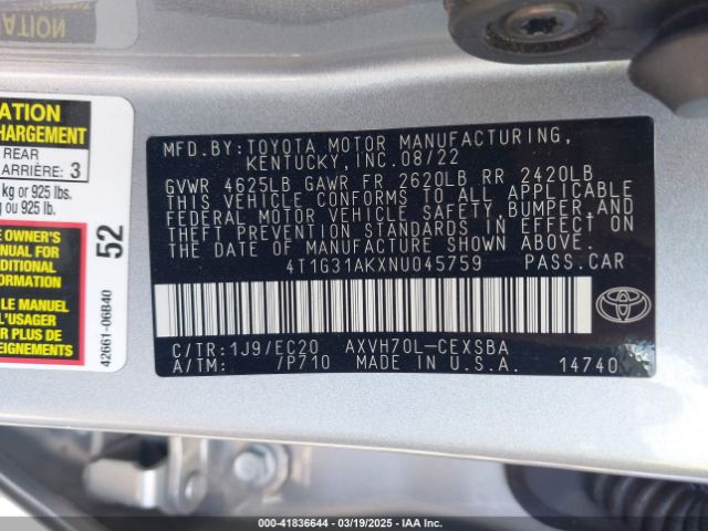 4T1G31AKXNU045759 Toyota Camry Nightshade Edition Hybrid