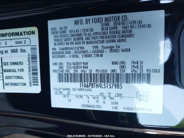1FA6P8TH4L5157985 Ford Mustang Ecoboost Fastback