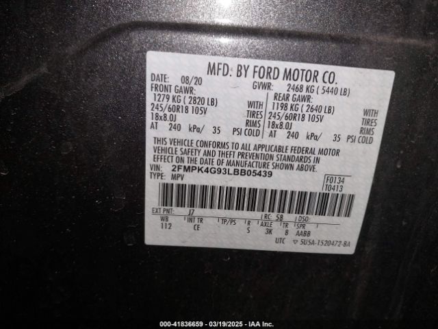 2FMPK4G93LBB05439 Ford EDGE SE