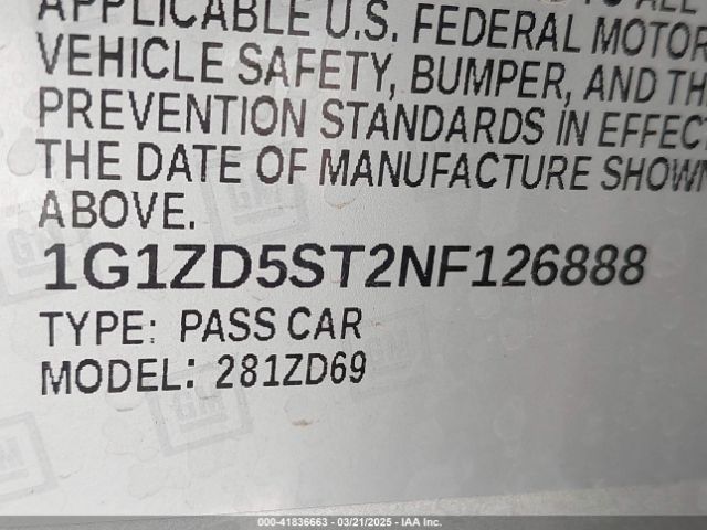 1G1ZD5ST2NF126888 Chevrolet Malibu Fwd Lt