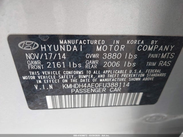 KMHDH4AE0FU388114 Hyundai ELANTRA SE