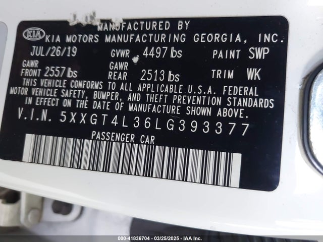 5XXGT4L36LG393377 KIA Optima Lx
