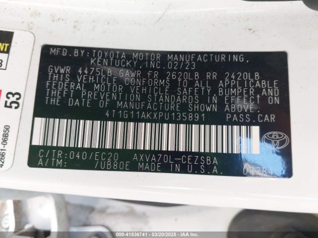 4T1G11AKXPU135891 Toyota Camry Se Nightshade Edition