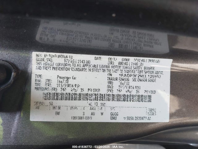 Ford FOCUS SE 2014 1FADP3F29EL125503 Image 9