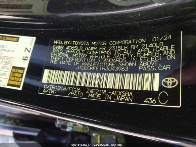 JTDBCMFE1R3043963 Toyota Corolla Hybrid Se